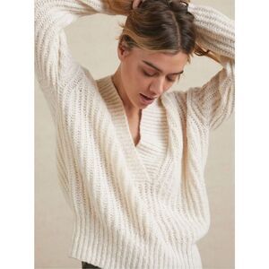 Anthropologie Pilcro Joyce Chunky Cable Knit Pullover Wool Blend Ivory Sweater V